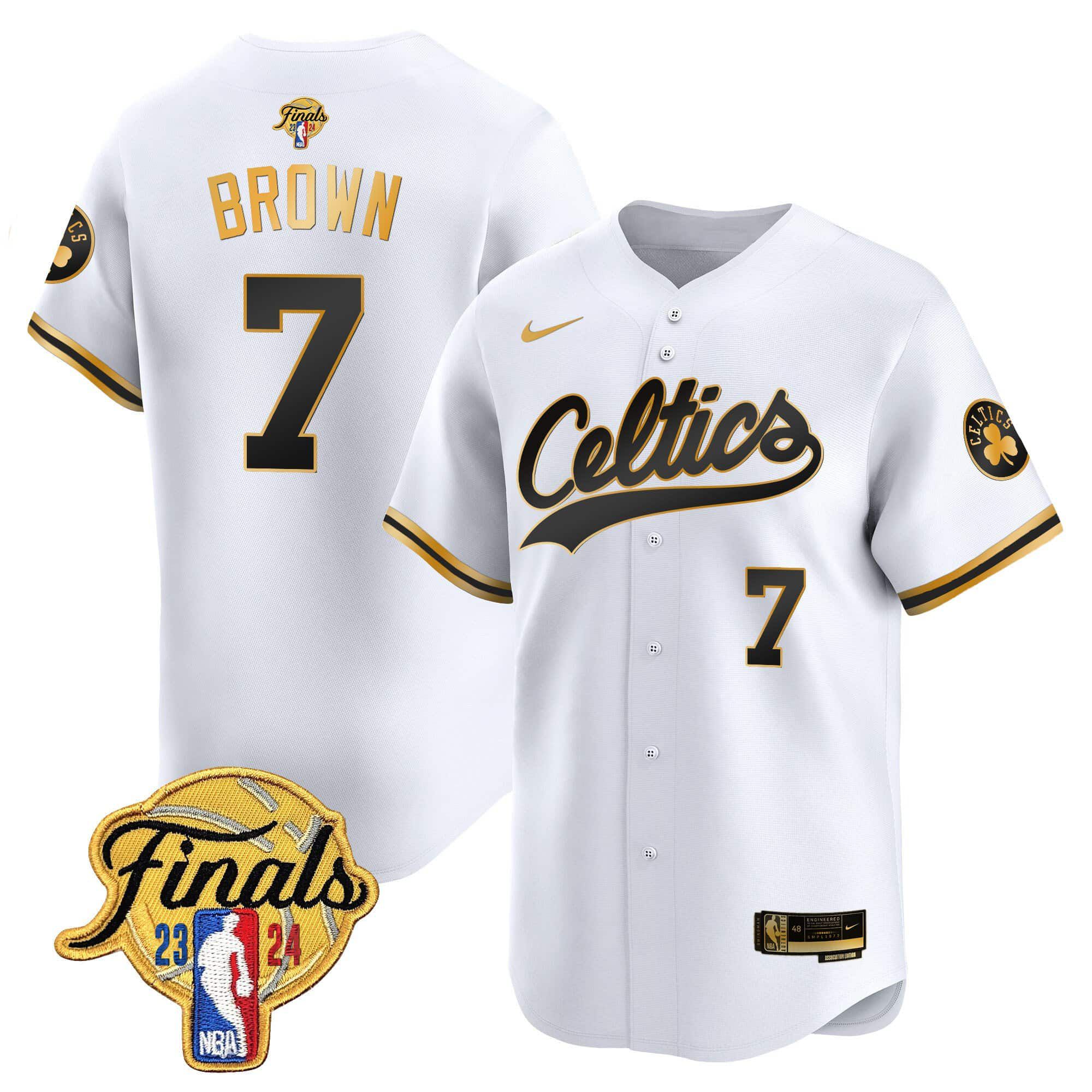 Men Boston Celtics #7 Brown White 2024 Nike Finals Patch Baseball NBA Jersey->->NBA Jersey